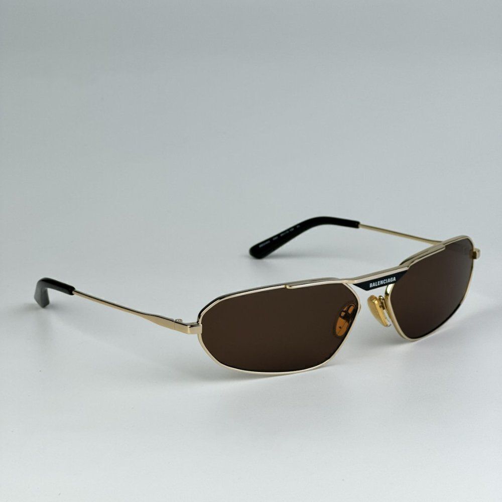 NEW Balenciaga BB0245S 003 Gold Brown Geometric Unisex Sunglasses BB 0245S - Picture 7 of 12
